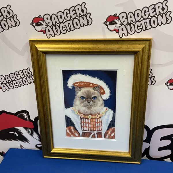Signed MA watercolour painting of a cat as a medieval nobleman.
