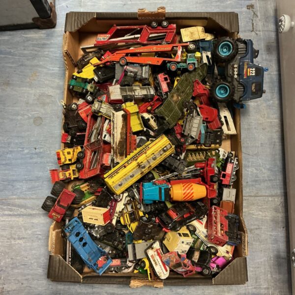 Large lot of vintage Matchbox diecast cars and toy vehicles.