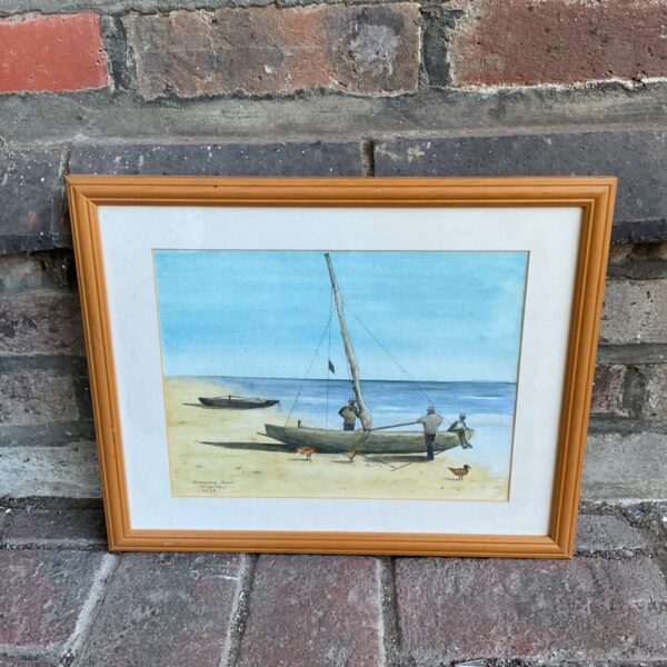 Original Michel Syson watercolour painting of a Madagascar beach scene.
