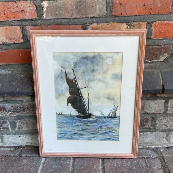Original Michel Syson watercolour painting of a Thames barge.