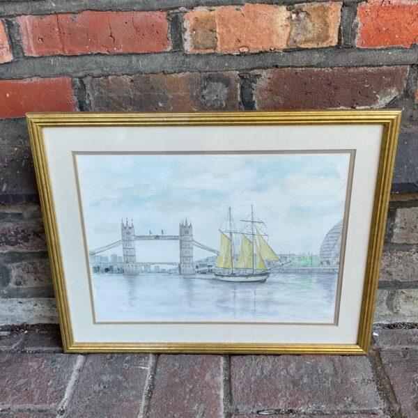 Original Michel Syson watercolour painting of London’s Tower Bridge.