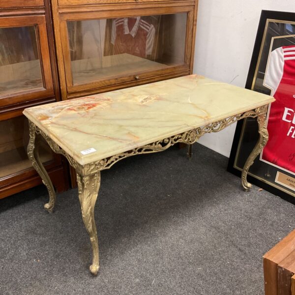 Vintage mid-century marble top table with brass base.
