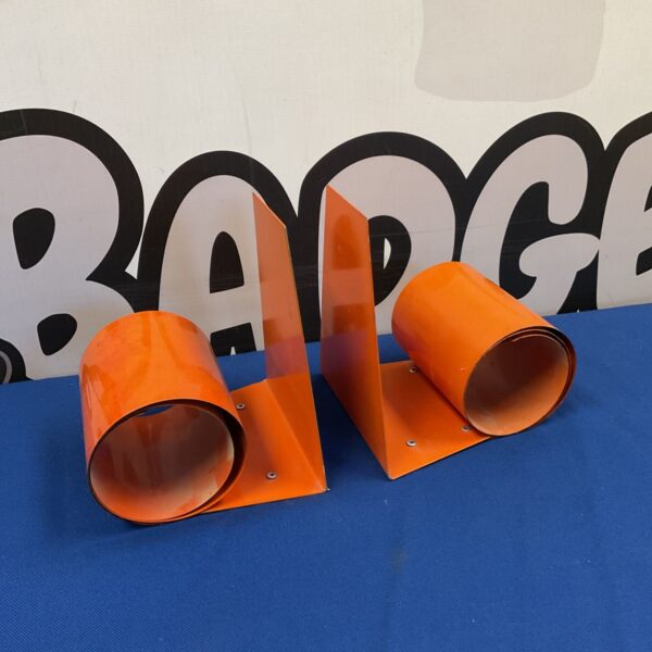Pair of vibrant orange mid-century modern metal bookends.