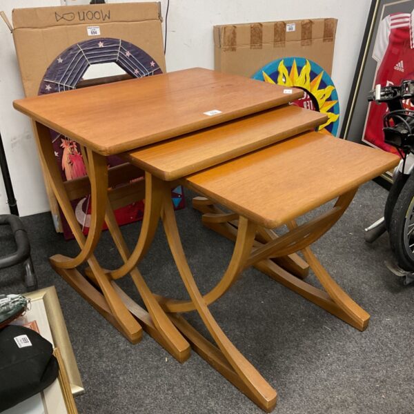 Vintage mid-century Nathan nest of tables with splayed legs.