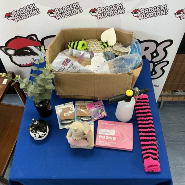 Mixed lot of bracelets, a button bear, and a fine stitch gun.