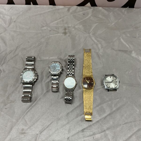 Five wristwatches in a mixed lot, including stainless steel and gold-tone styles