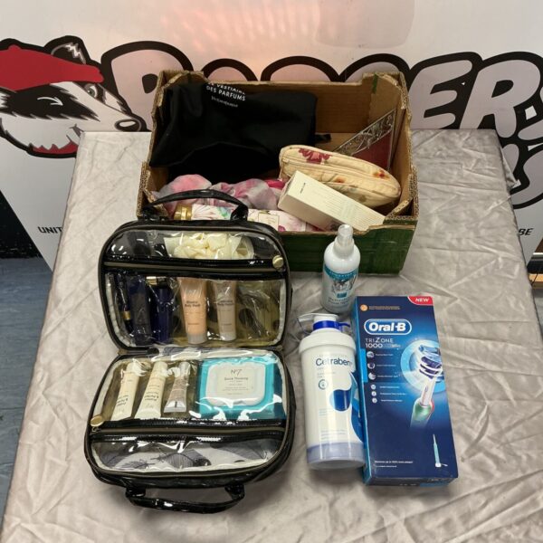 Mixed toiletries lot with Oral-B toothbrush, Cetraben Cream and No7 products