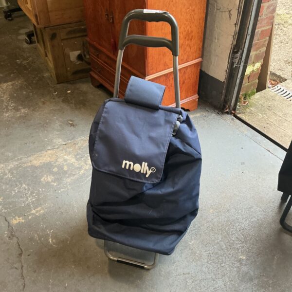 Navy Molly shopping trolley with fabric bag and grey metal handle