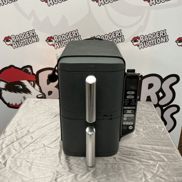 Ninja Double Stack XL Air Fryer in dark grey with chrome handles and digital controls