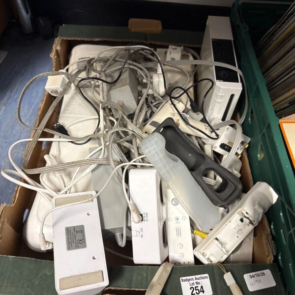 Nintendo Wii console bundle with controllers and accessories.