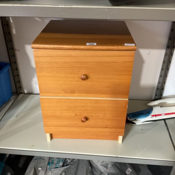 Nodax B2 pine bedside cabinet with two drawers and wooden knobs