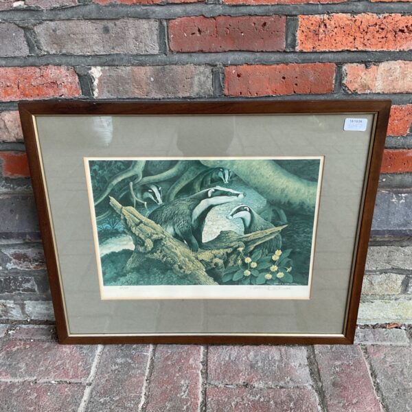 Signed Patrick Oxenham limited edition badger print wildlife artwork.