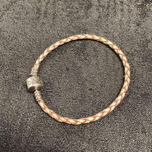 Pandora silver rope charm bracelet, detailed close-up view.