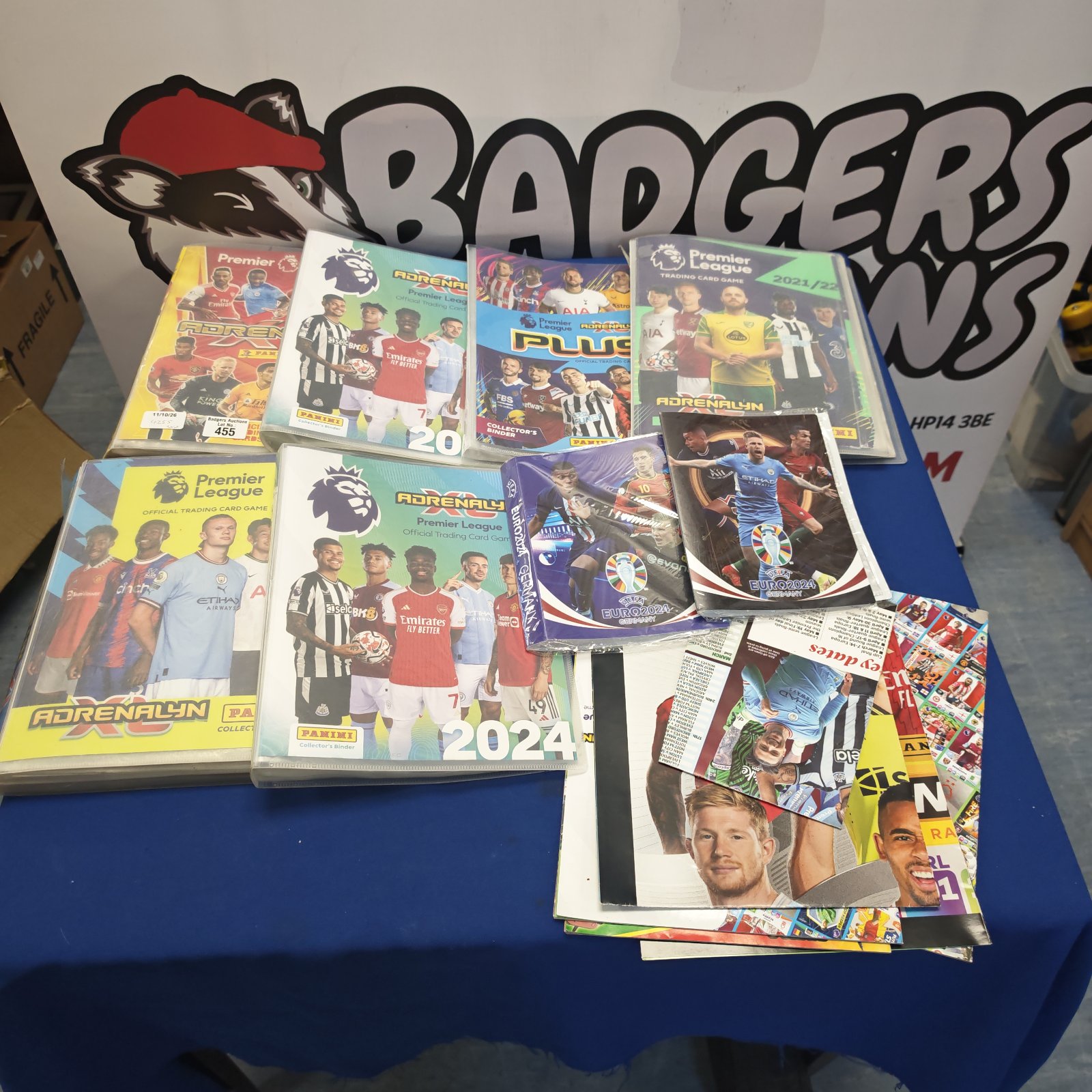 Panini football sticker albums and posters collection for sale.