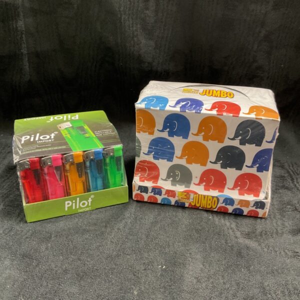 Sealed packs of vintage Pilot gas lighters, including jumbo size.