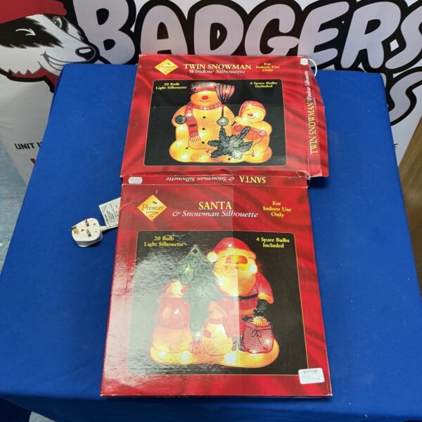 Premier Santa and Snowman and Twin Snowman window silhouette Christmas decorations in original boxes