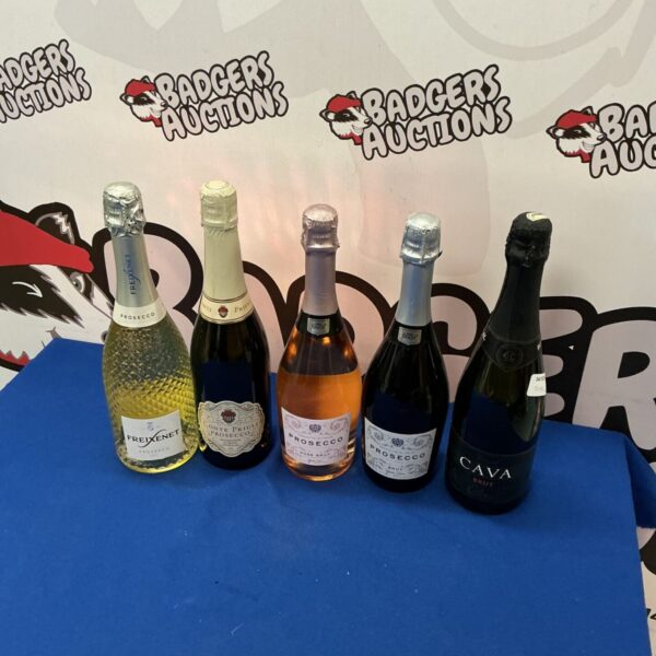 Bundle of Prosecco and Cava sparkling wine bottles.