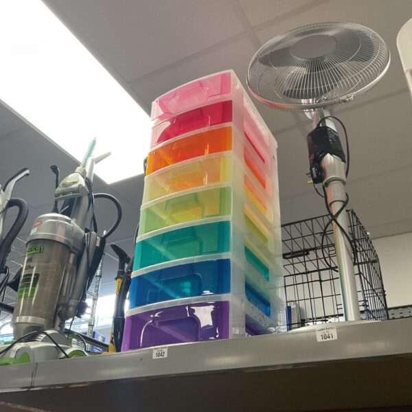 Colourful eight-drawer rainbow tower storage box in translucent plastic