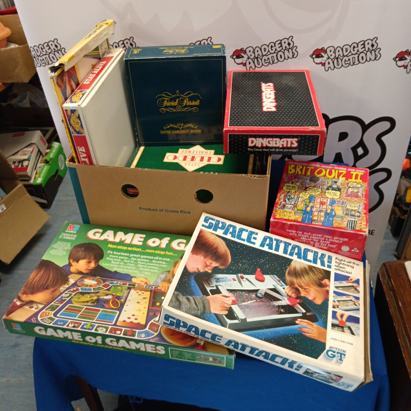 Lot of vintage retro board games including Space Attack.