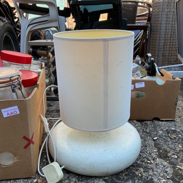 Vintage retro table lamp with a ceramic base and conical shade.