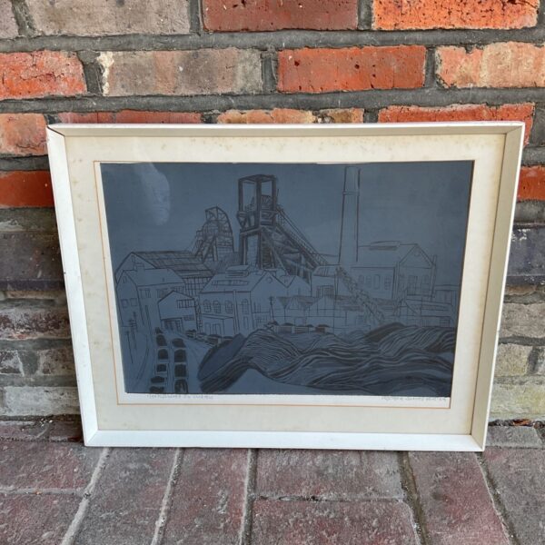 Signed Roger Silvester aquatint of a Yorkshire colliery, 1964.
