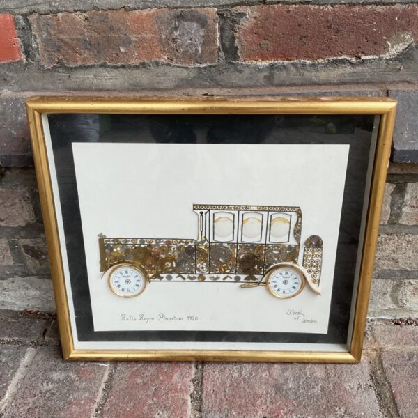 Framed Rolls Royce Phantom 1920 clock art by L Kersh of London.