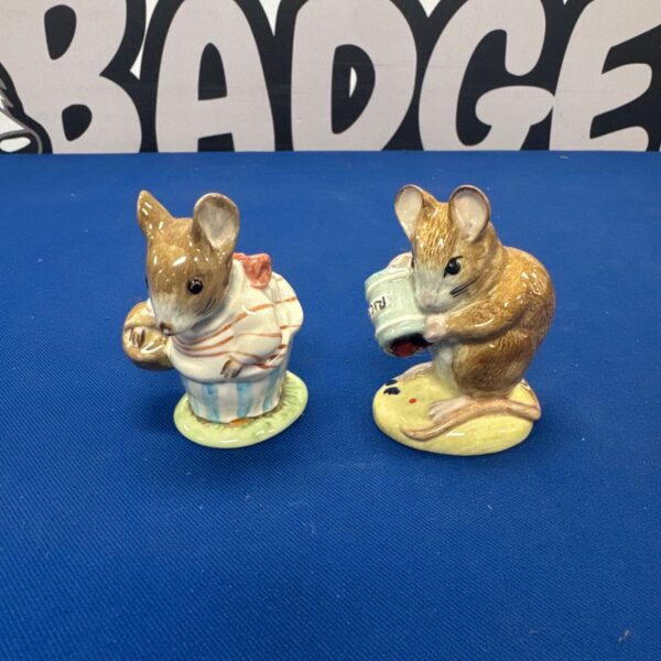 Royal Albert Beatrix Potter figurines of Mrs. Tittlemouse and Hunca Munca.