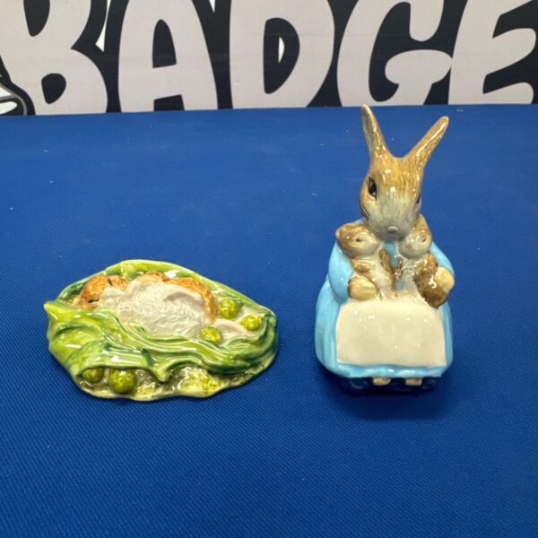 Royal Albert Timmy Willie Sleeping and Mrs Rabbit Beatrix Potter figurines.