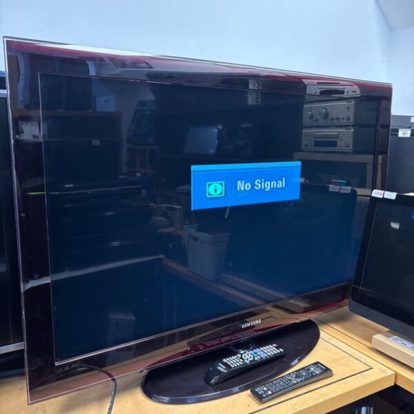 Samsung 40-inch HD flat-screen television with black bezel and remote control