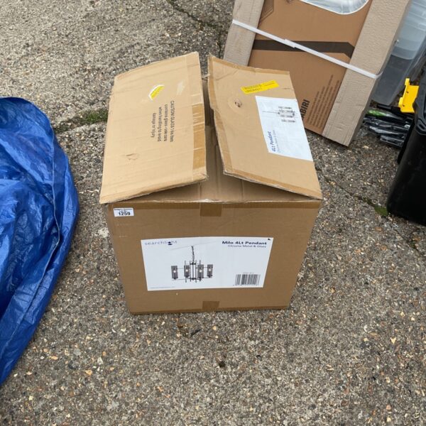 Searchlight Milo 4 pendant light in original packaging.