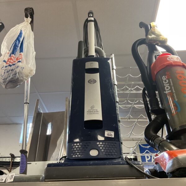 Navy blue Sebo X7 Extra ePower upright bagged vacuum cleaner with silver handle