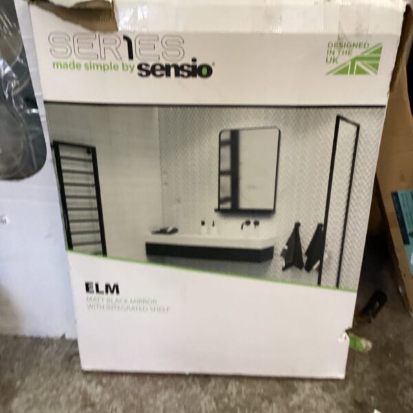 Sensio ELM matt black mirror with integrated shelf in original box