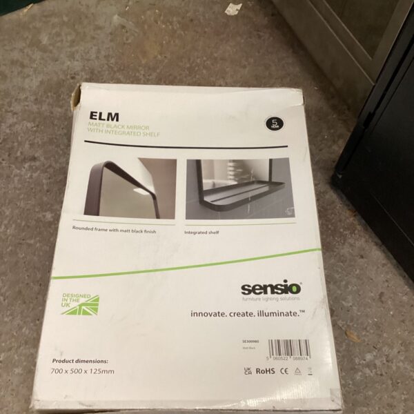 Sensio ELM matt black mirror with integrated shelf in original box