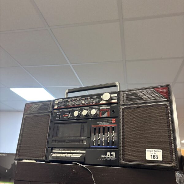 Vintage Sharp GF-A3 boombox stereo radio cassette recorder.