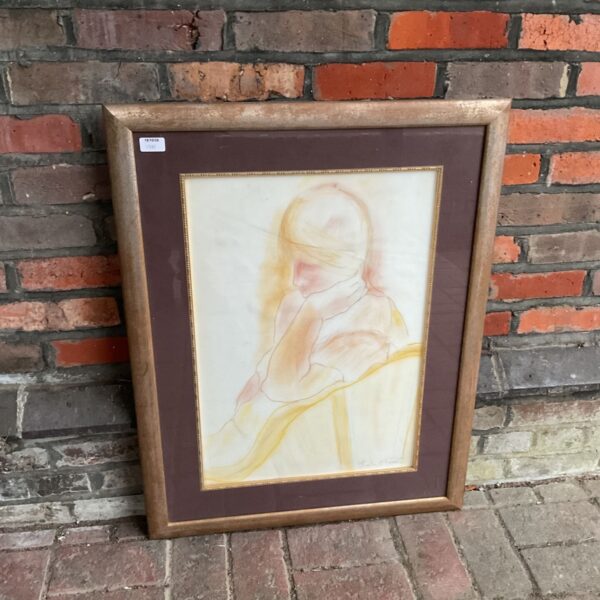 Framed Sheila Oliver pastel artwork of a pensive female figure.