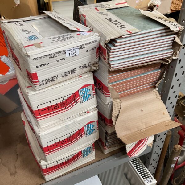 Eight boxes of Alcor Sidney Verde T4a.c ceramic tiles stacked together