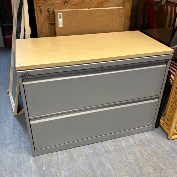 Silver Line metal two-drawer filing cabinet for office storage.
