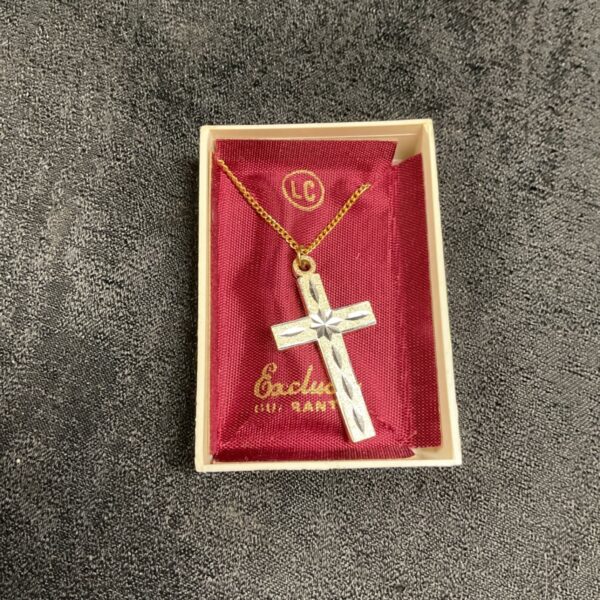 Silver tone cross pendant necklace, vintage religious jewelry.