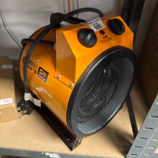 Orange Sip Fireball 3kw workshop heater for garage use.
