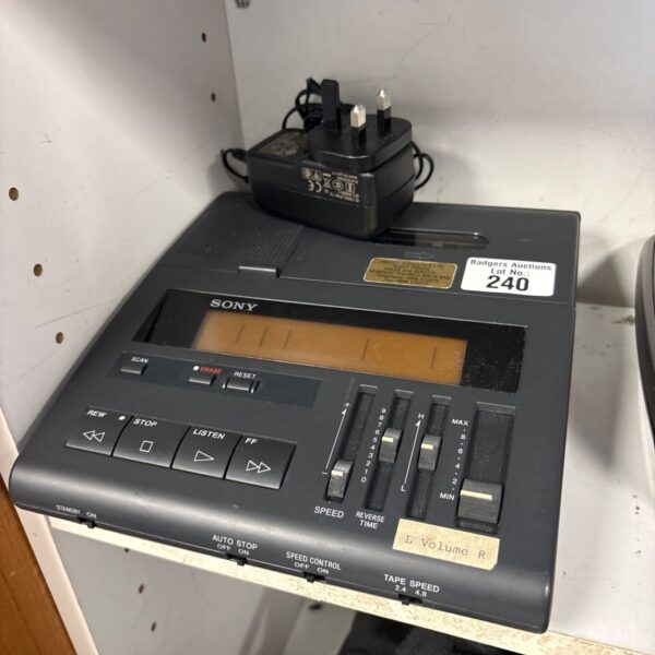 Vintage Sony BM-840 microcassette transcriber with power adapter.