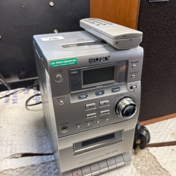 Silver Sony CMT-EP30 micro hi-fi system with front panel controls.