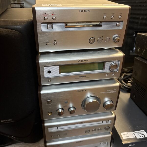 Silver Sony CMT-SP55MD micro hi-fi system stacked components with MiniDisc deck