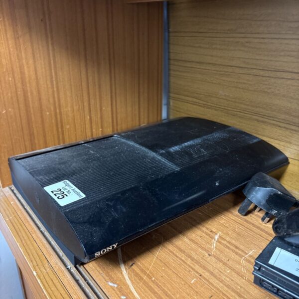 Black Sony PlayStation 3 Super Slim gaming console.