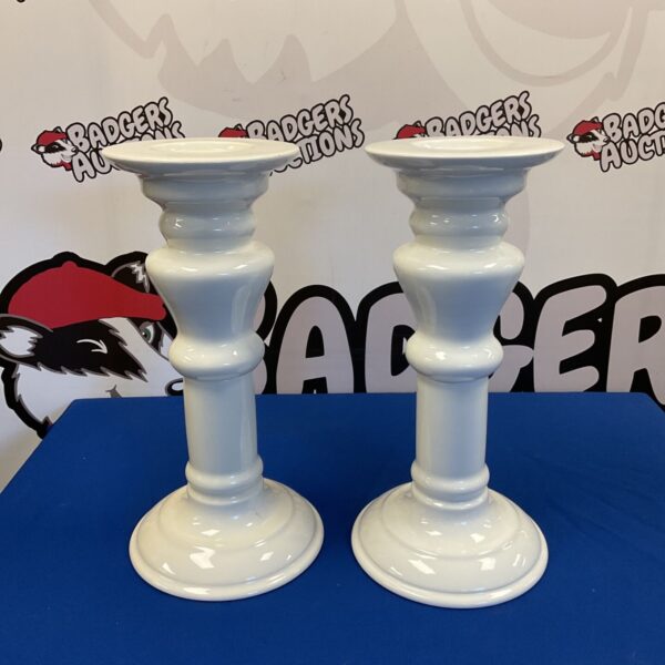 Pair of white Sony Playstation Memory Stick candle plinths.