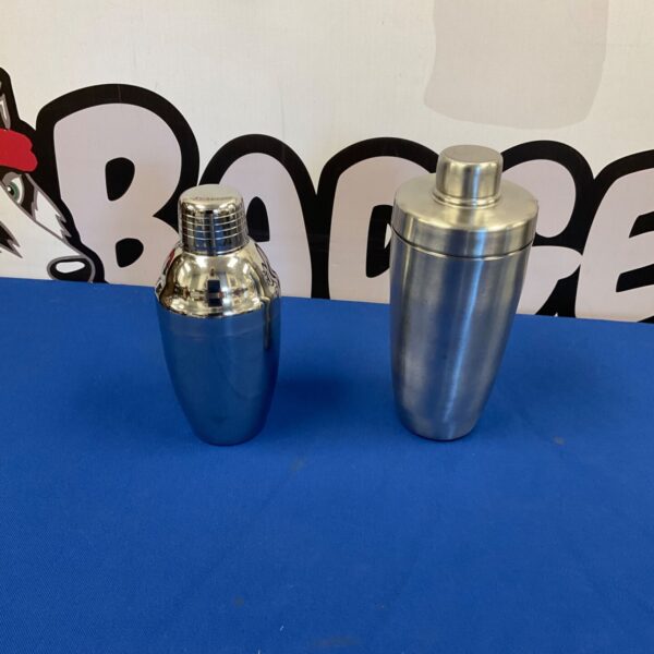 Stainless steel cocktail shaker, classic barware for mixing drinks.