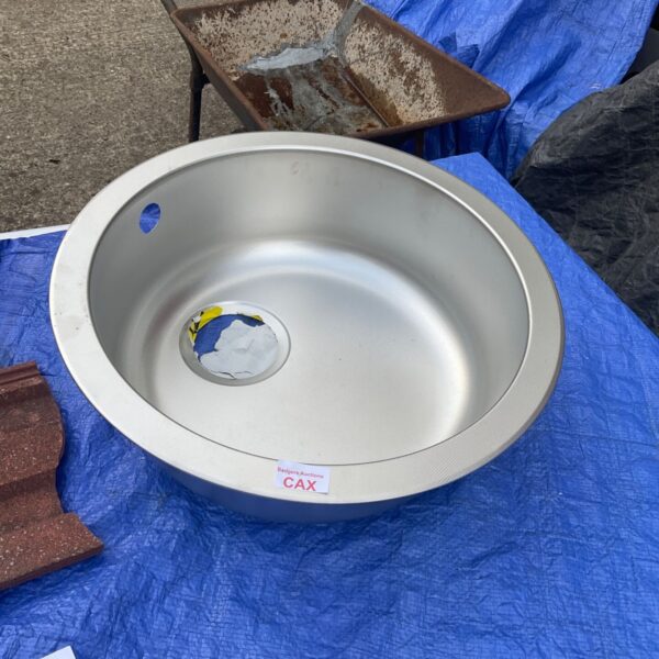 Round stainless steel washbasin, 45cm diameter, for kitchen or bathroom.