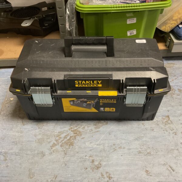 Black Stanley FatMax waterproof toolbox with metal latches and carry handle