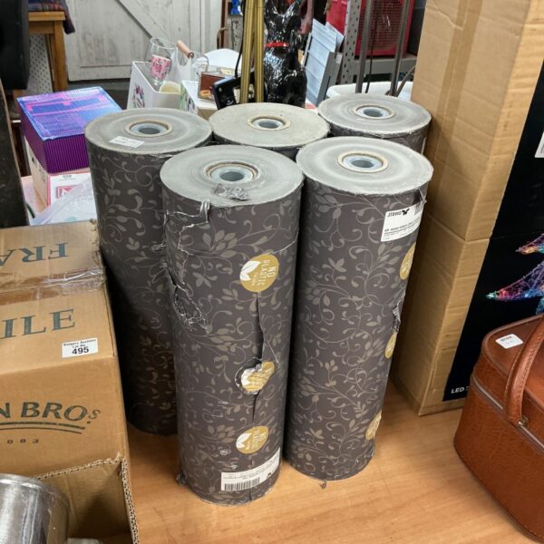 Five rolls of vintage Stew Miron Grau Dunkel patterned wallpaper.