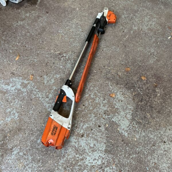 Stihl HLA 65 battery hedge trimmer with orange body and telescopic shaft
