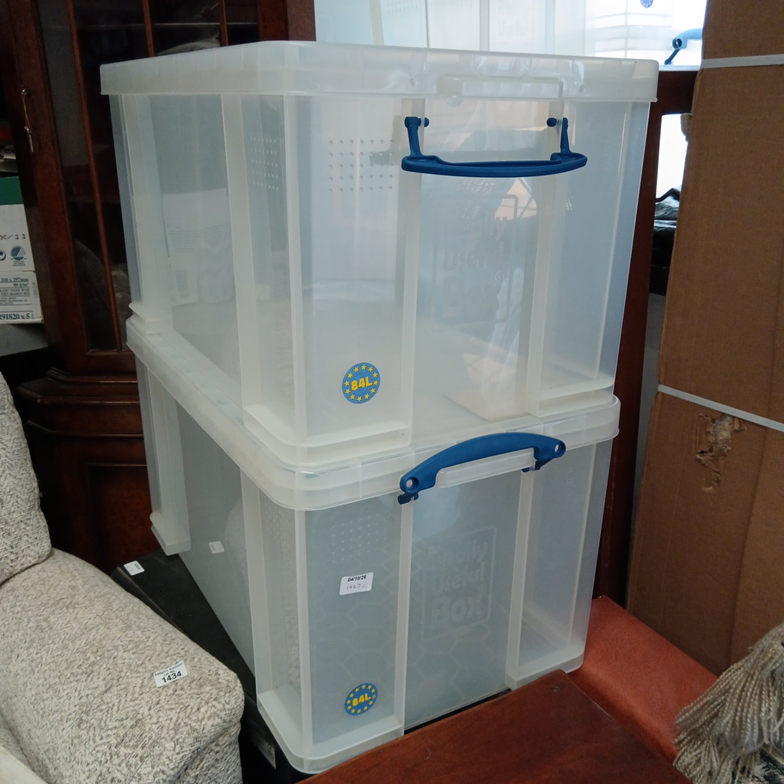 Large 84 litre Really Useful storage box with handles.